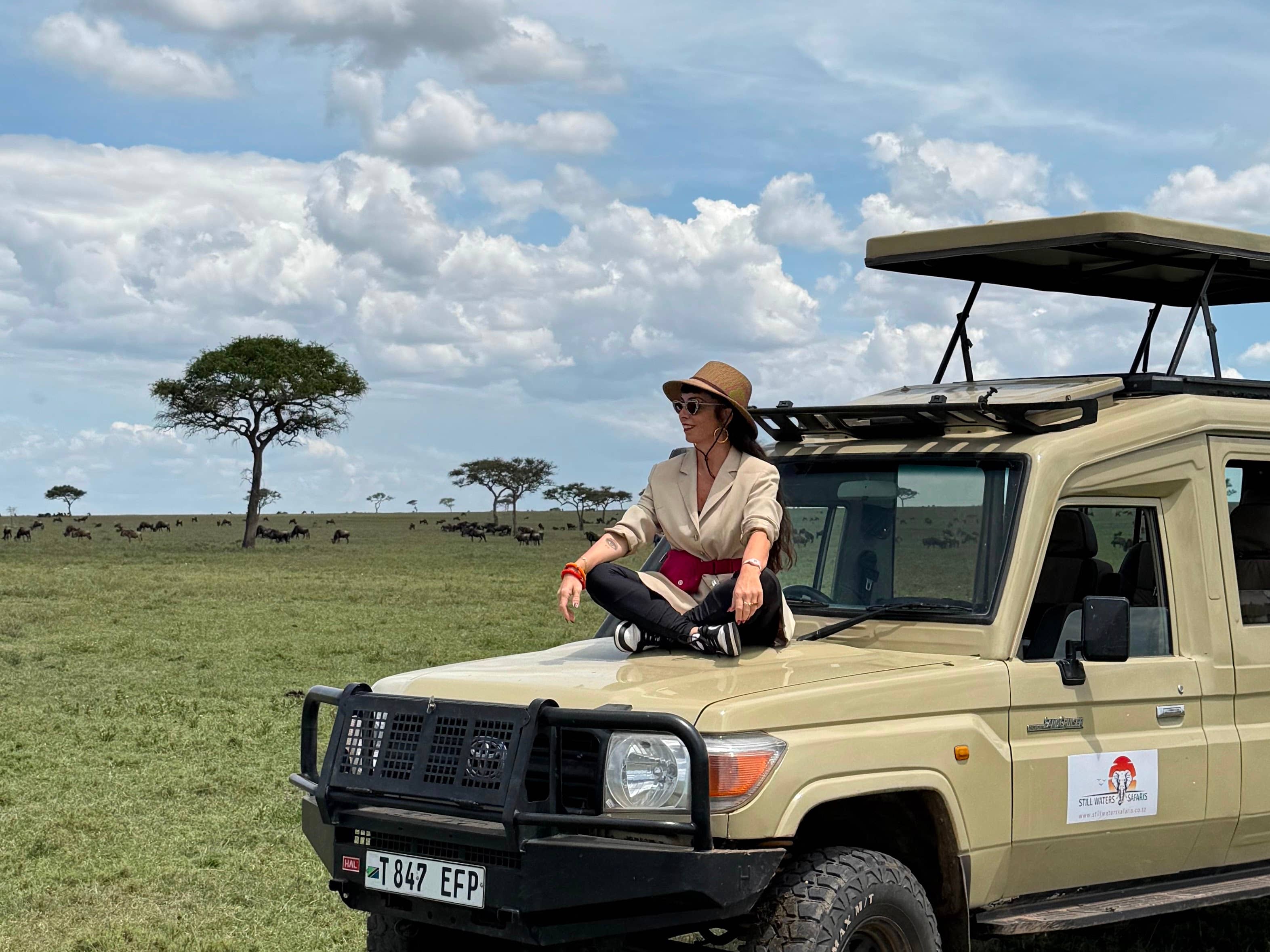 Guests watching wildlife from an open vehicle on a private game drive