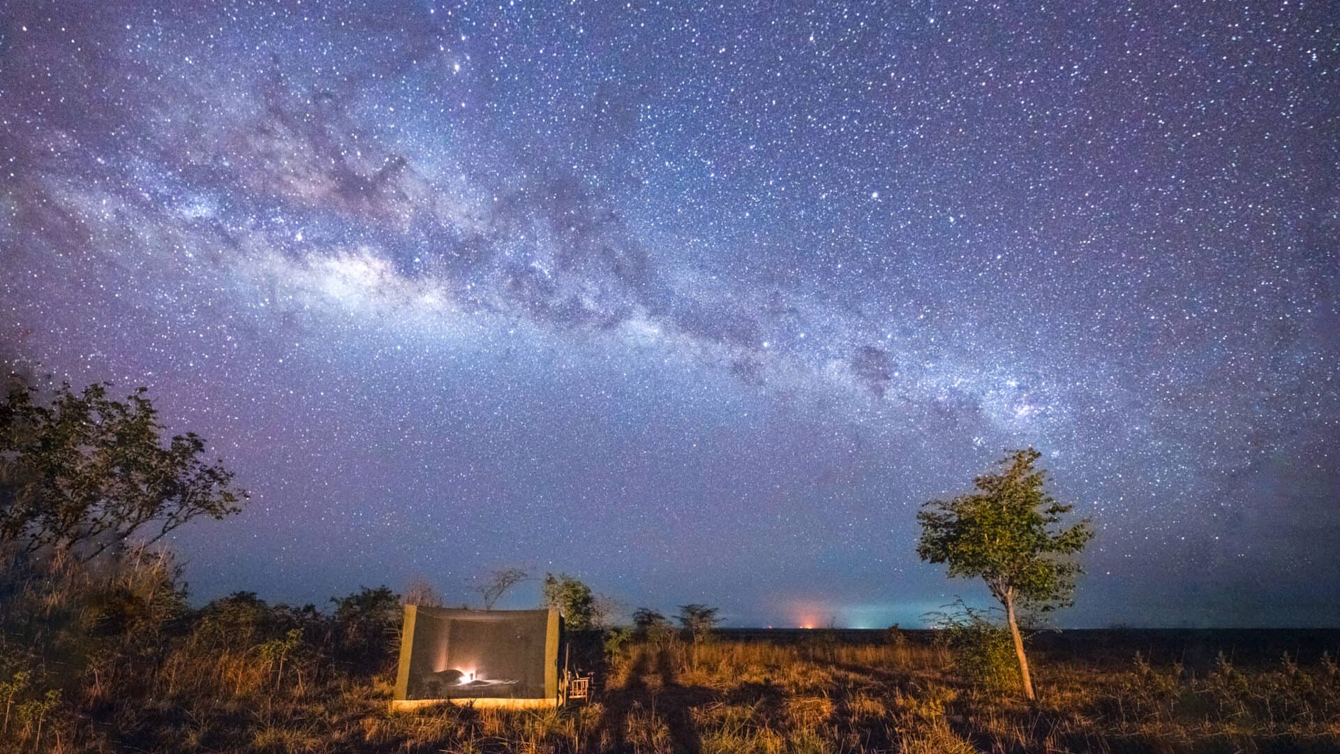 A star bed made up for sleeping out under the Tanzanian night sky