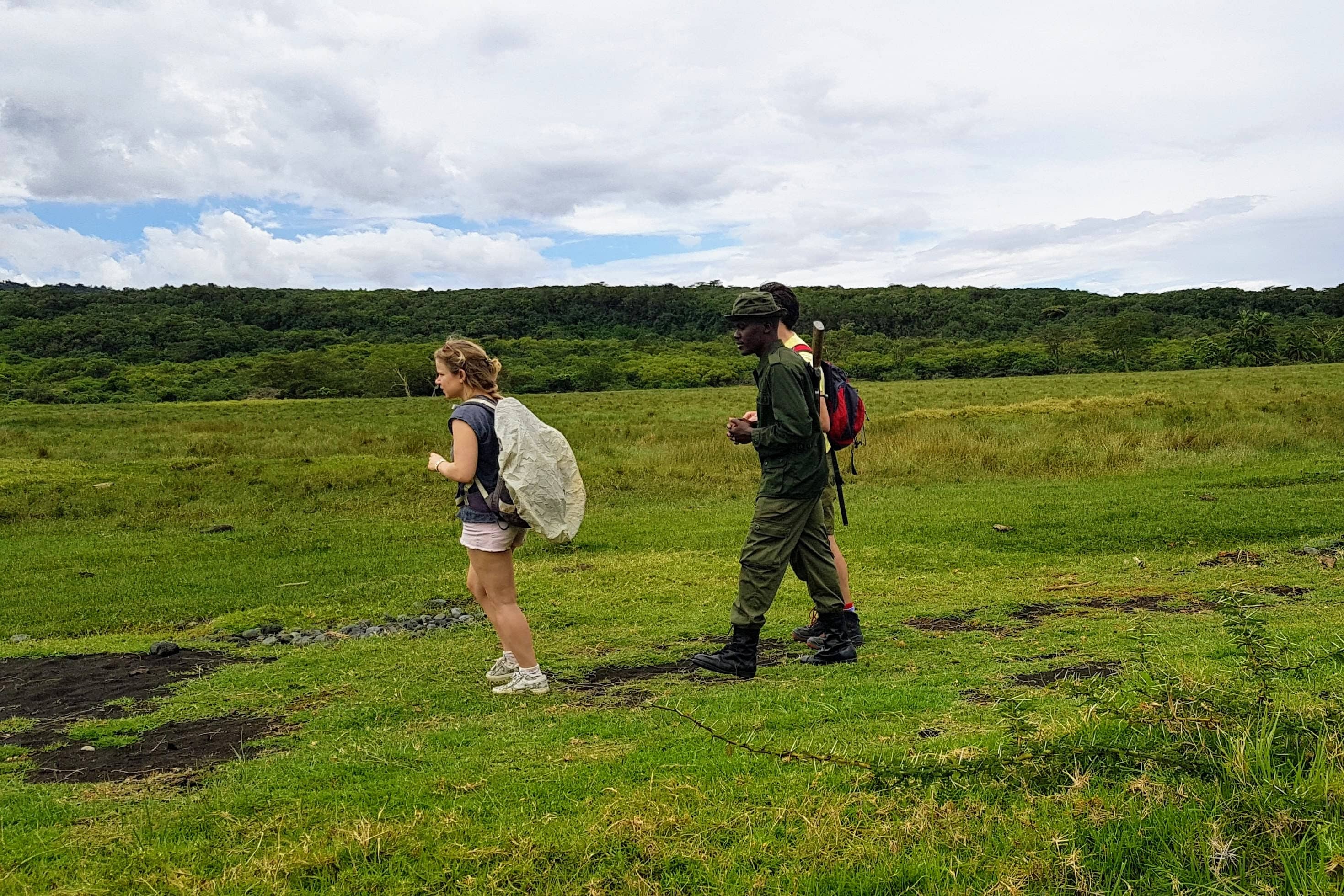 A guided walking safari with an armed ranger through the bush